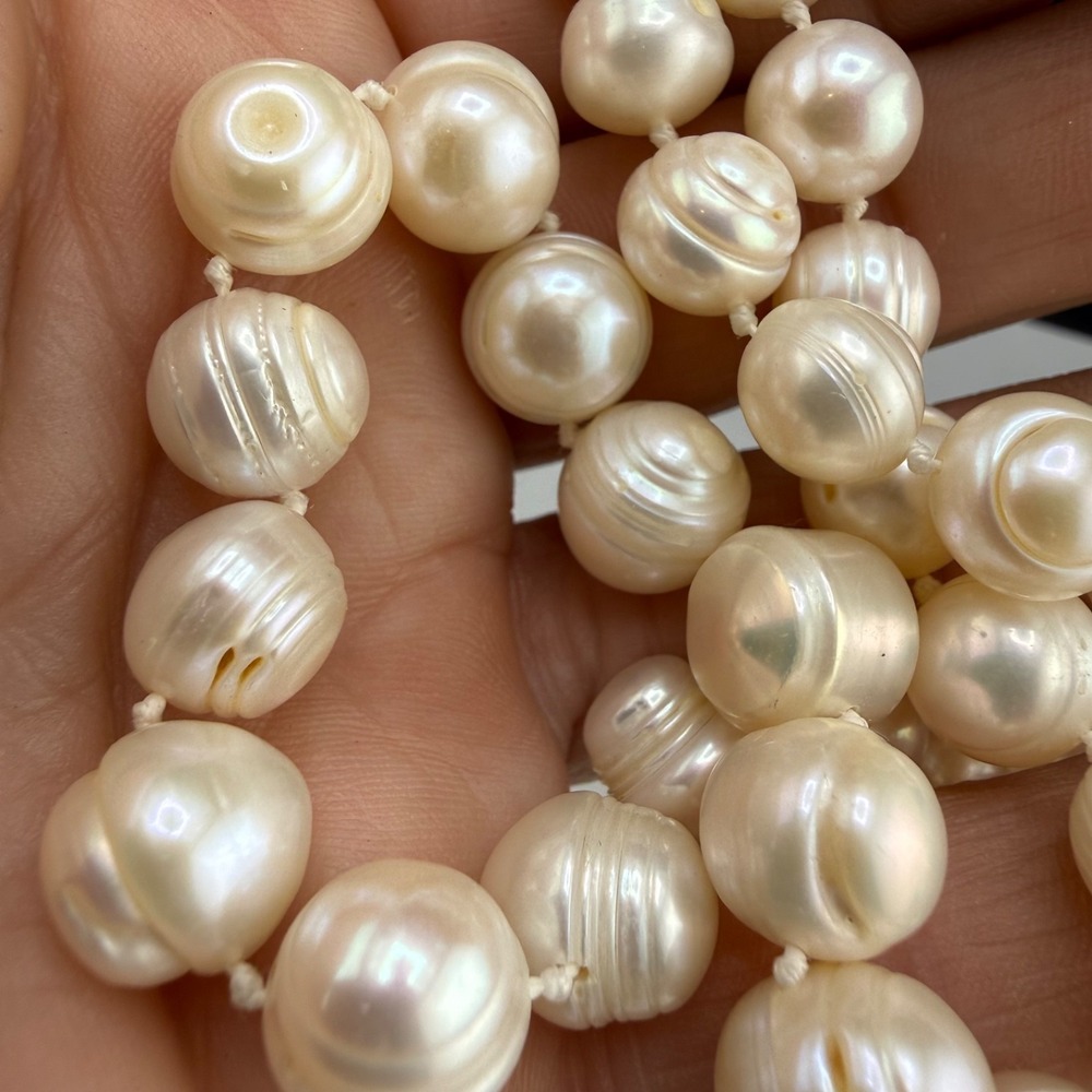 Baroque Freshwater Pearl Necklace Silver Beaded Magnetic Clasp 19in